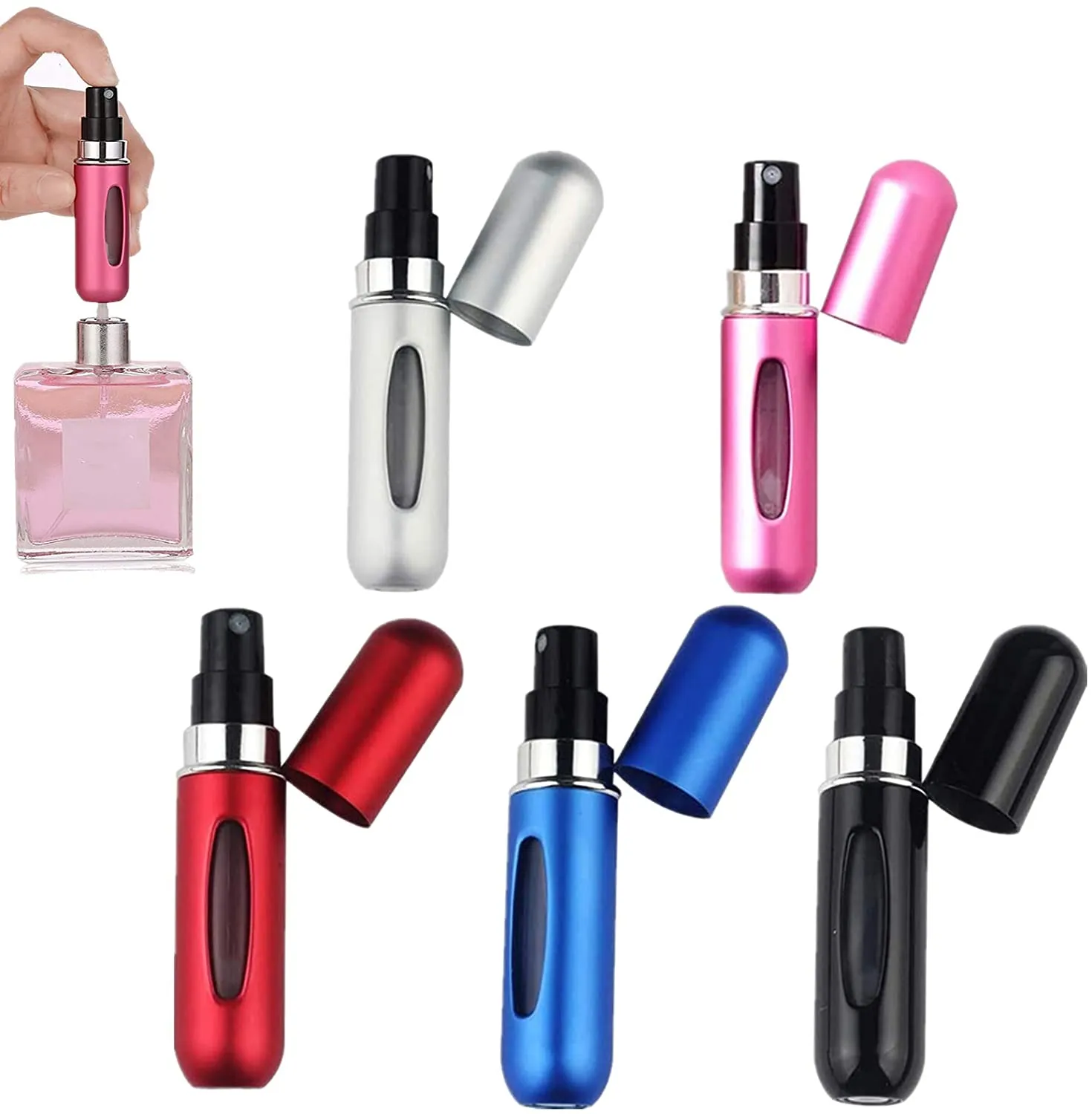 5ML Perfume Travel Refillable Mini Bottle Refillable Portable Perfume Atomizer Mini Perfume Aerosol for Trip Fragrance Empty Spray Bottle Scent Pump Case (Black)