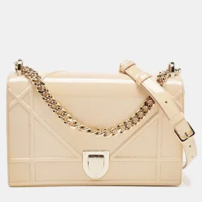 Beige Patent Leather Medium Diorama Shoulder Bag