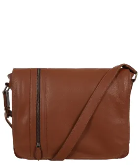 'Byron' Chestnut Cowhide Leather Messenger Bag