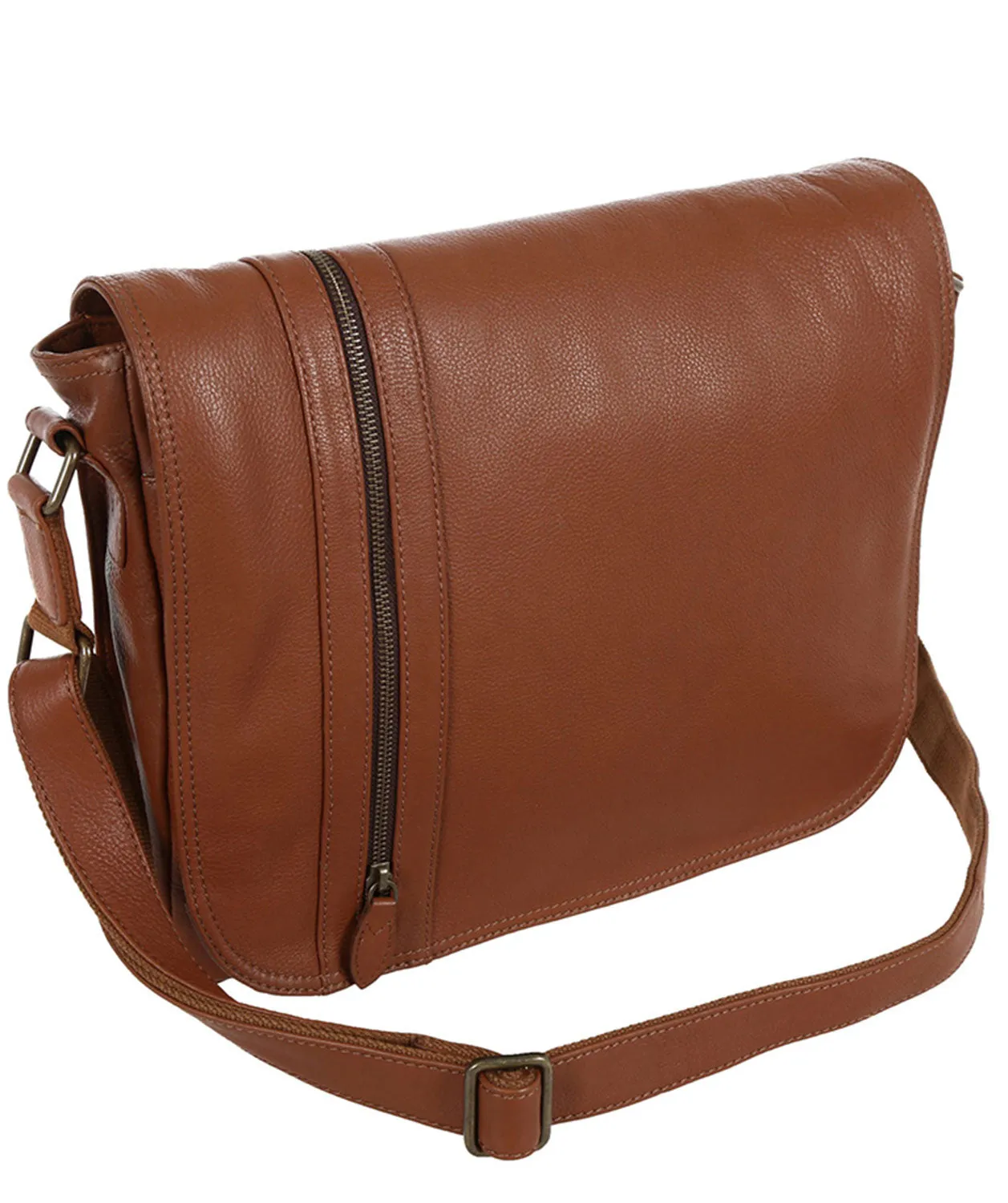 'Byron' Chestnut Cowhide Leather Messenger Bag