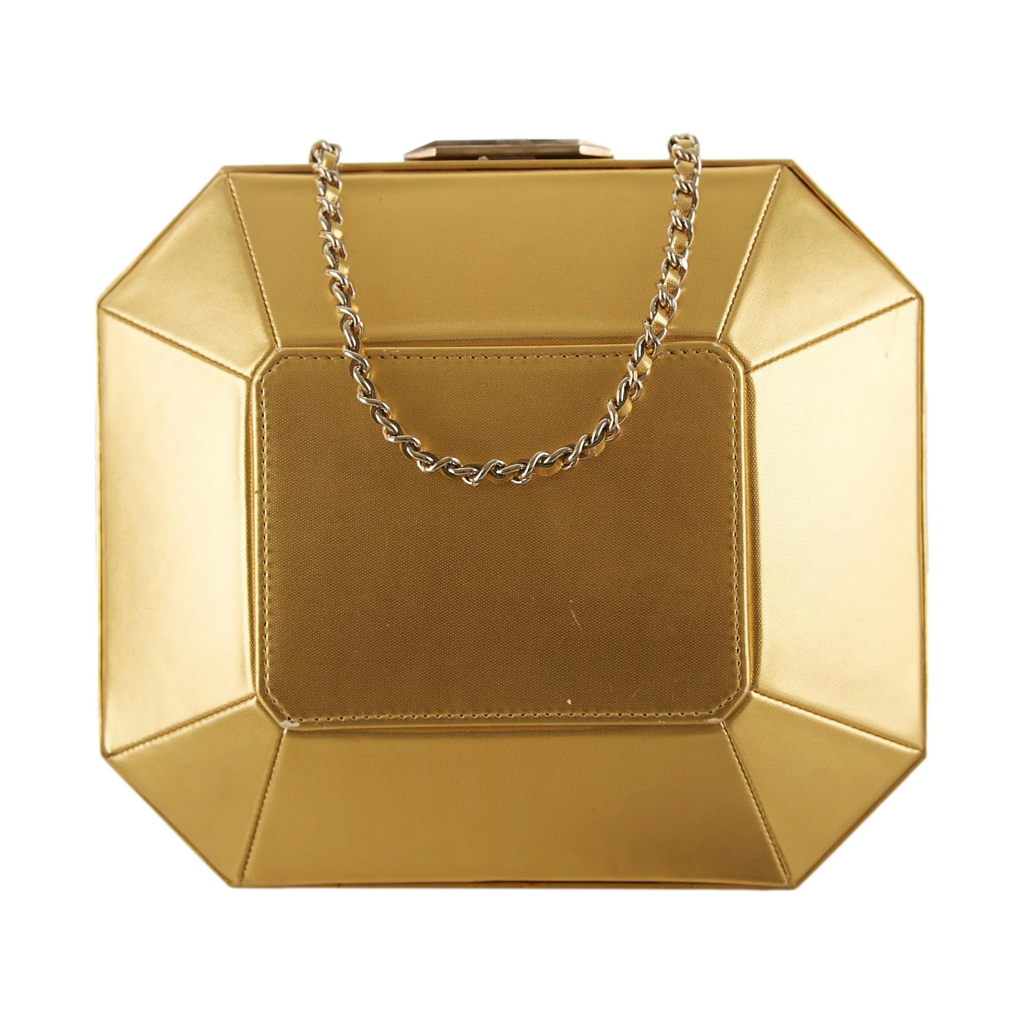 Chanel Structured Metallic Box Chain Clutch