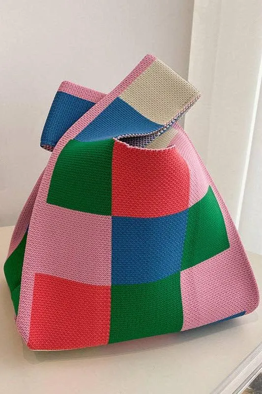 Checkerboard Knit Handbag