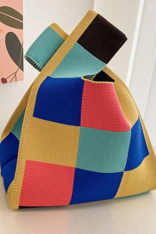 Checkerboard Knit Handbag