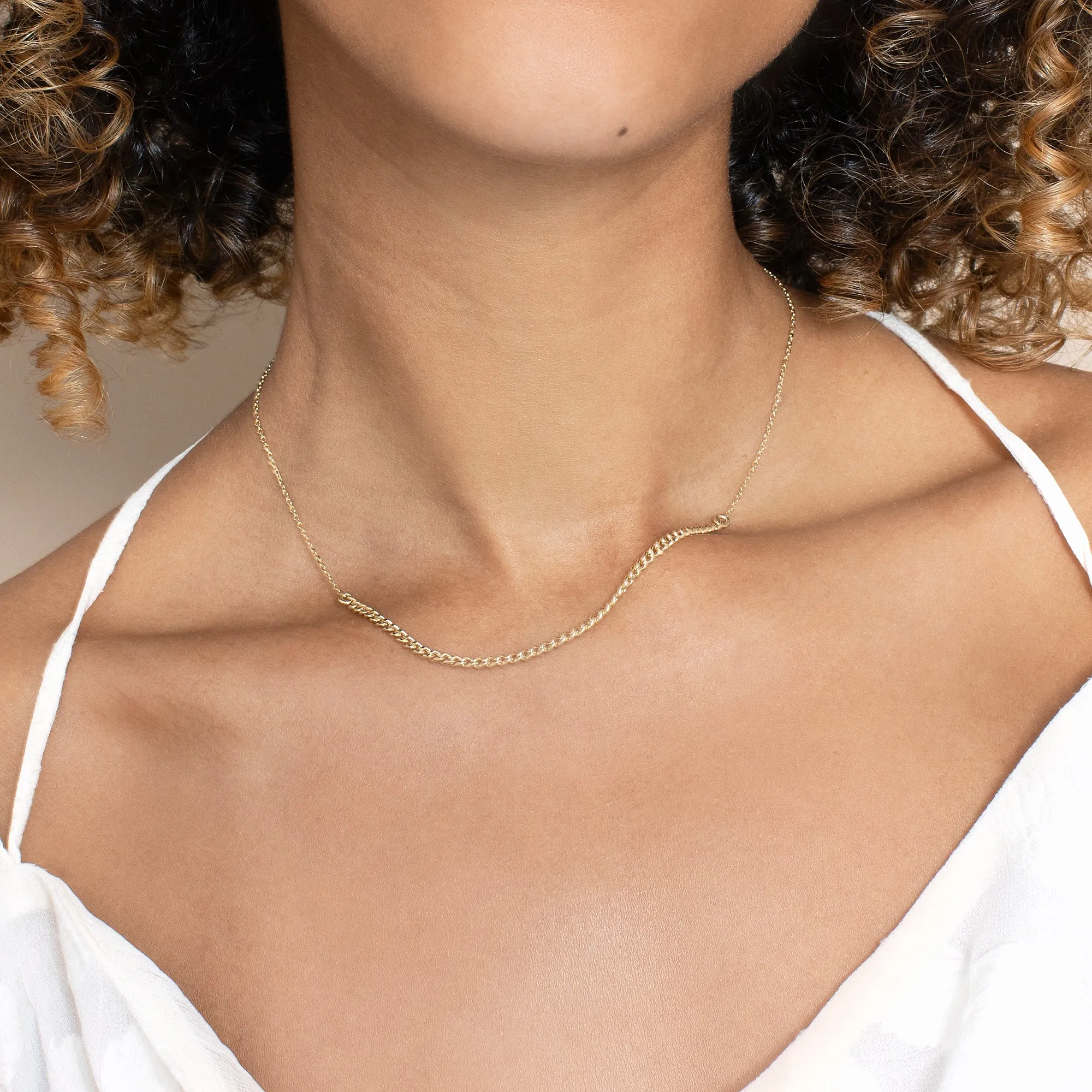 Dainty Gold Cable Chain with Half Cuban Chain, Ezi