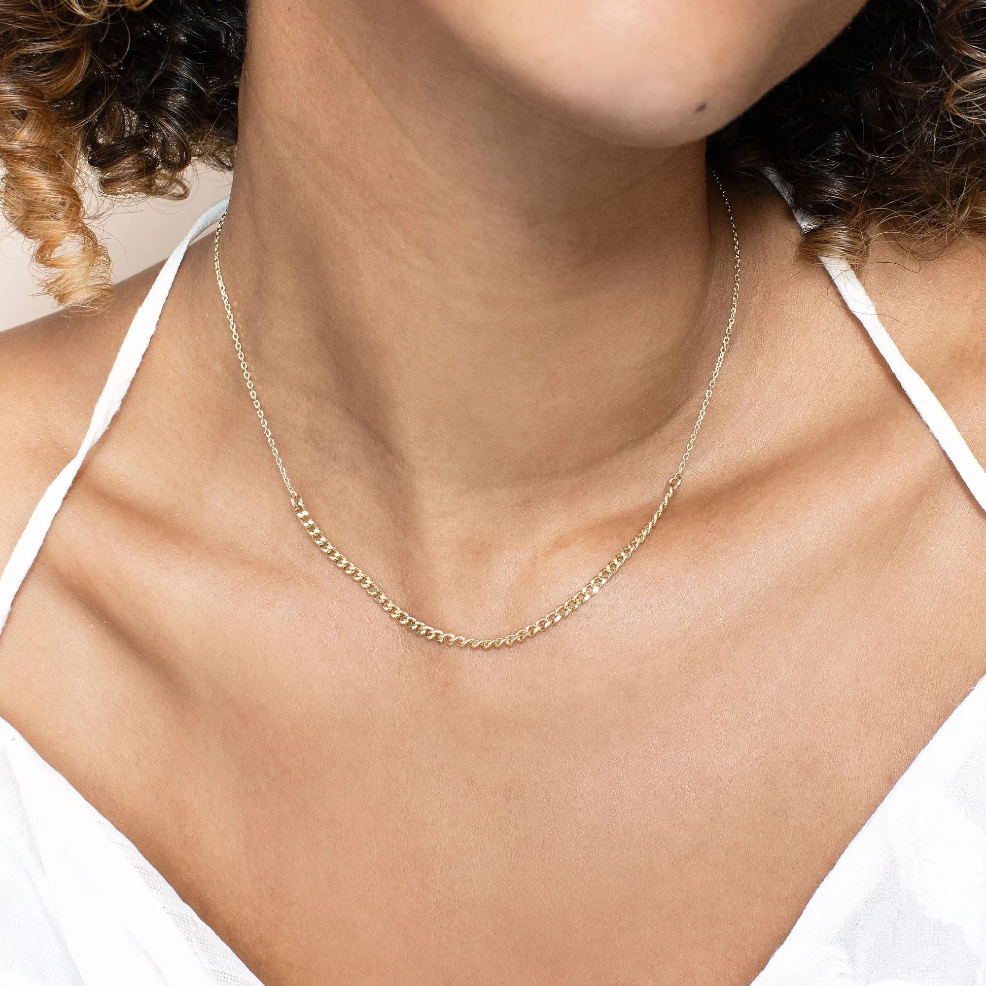 Dainty Gold Cable Chain with Half Cuban Chain, Ezi