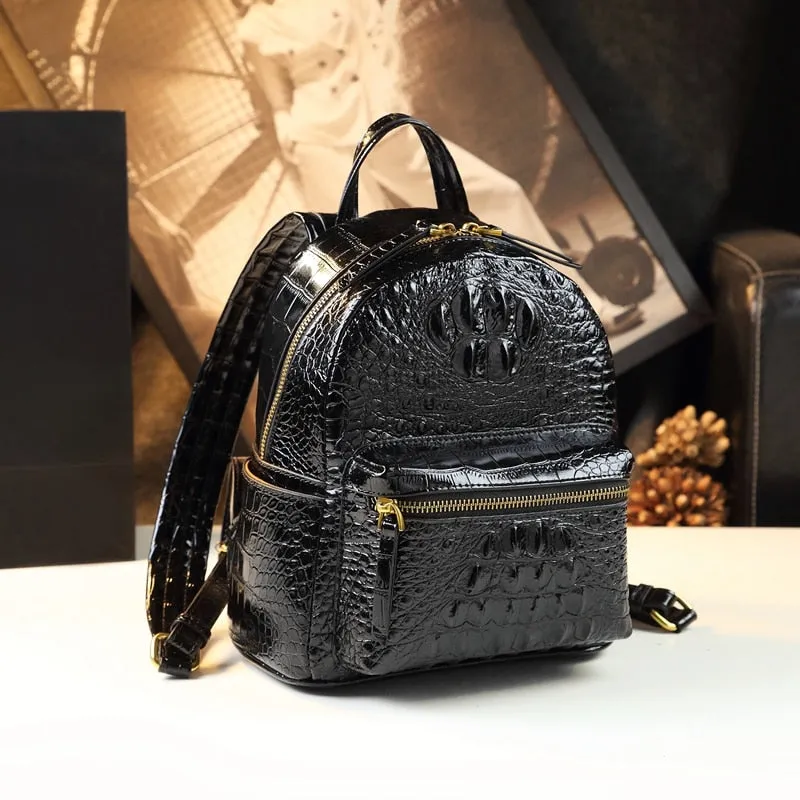 Genuine Leather Crocodile Pattern Women Luxury Casual Small Shoulder Portable Bag Travel Backpacks