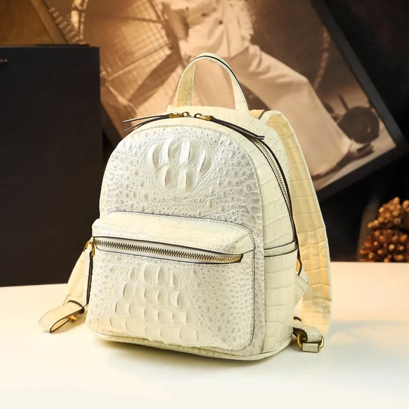 Genuine Leather Crocodile Pattern Women Luxury Casual Small Shoulder Portable Bag Travel Backpacks