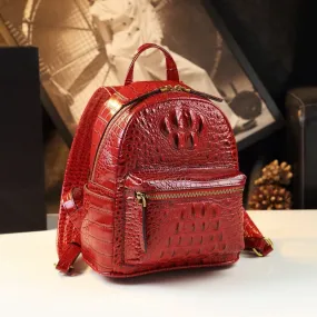 Genuine Leather Crocodile Pattern Women Luxury Casual Small Shoulder Portable Bag Travel Backpacks