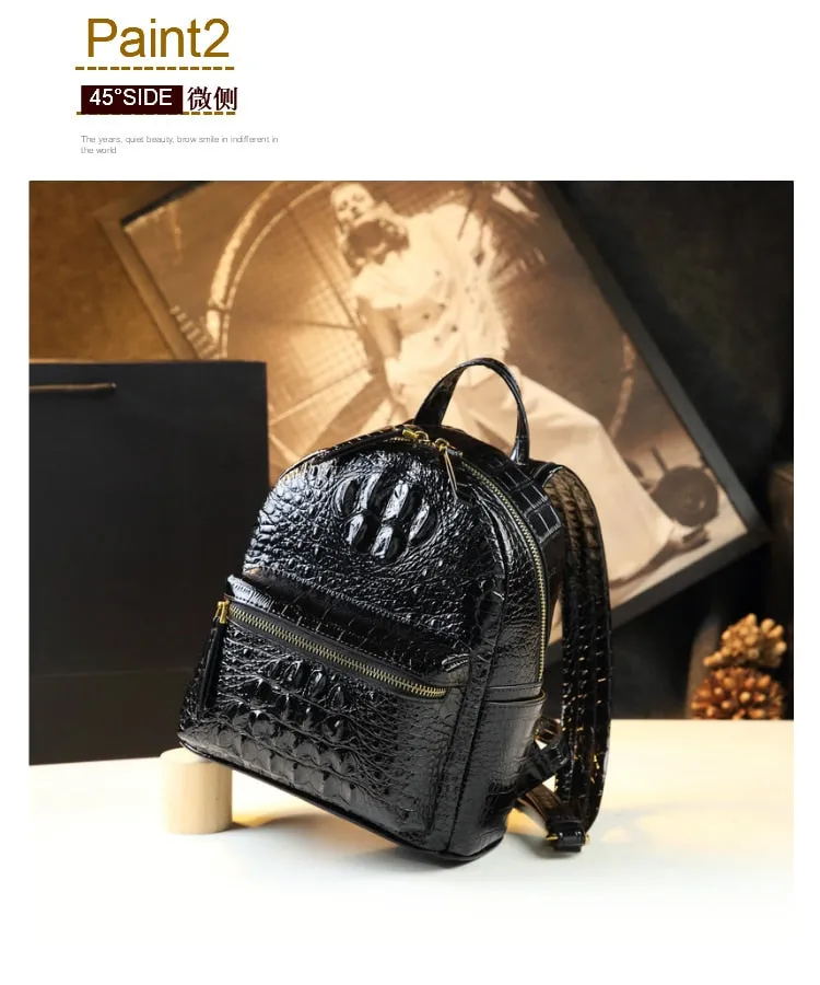 Genuine Leather Crocodile Pattern Women Luxury Casual Small Shoulder Portable Bag Travel Backpacks