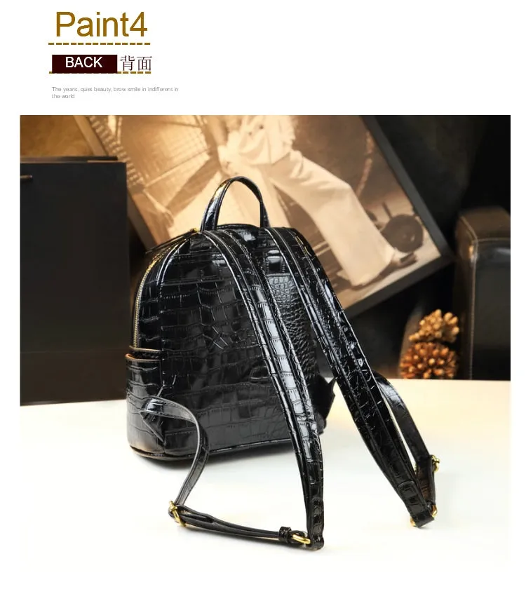 Genuine Leather Crocodile Pattern Women Luxury Casual Small Shoulder Portable Bag Travel Backpacks