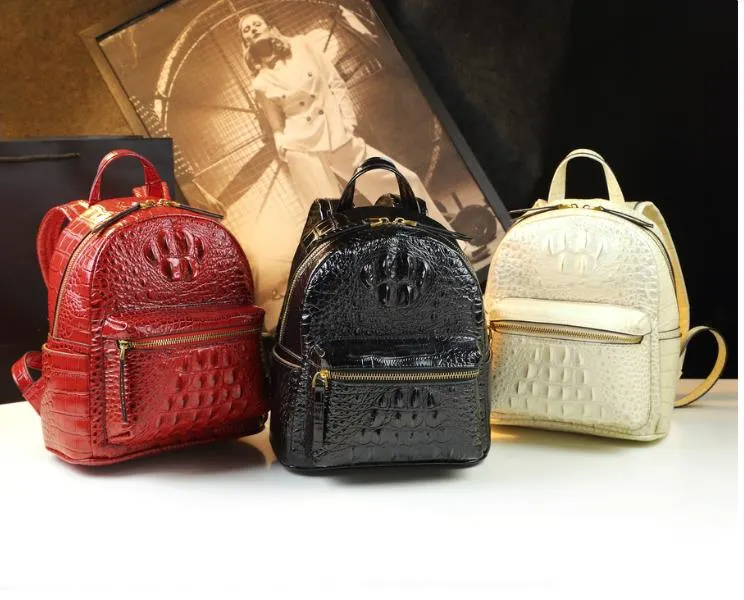 Genuine Leather Crocodile Pattern Women Luxury Casual Small Shoulder Portable Bag Travel Backpacks