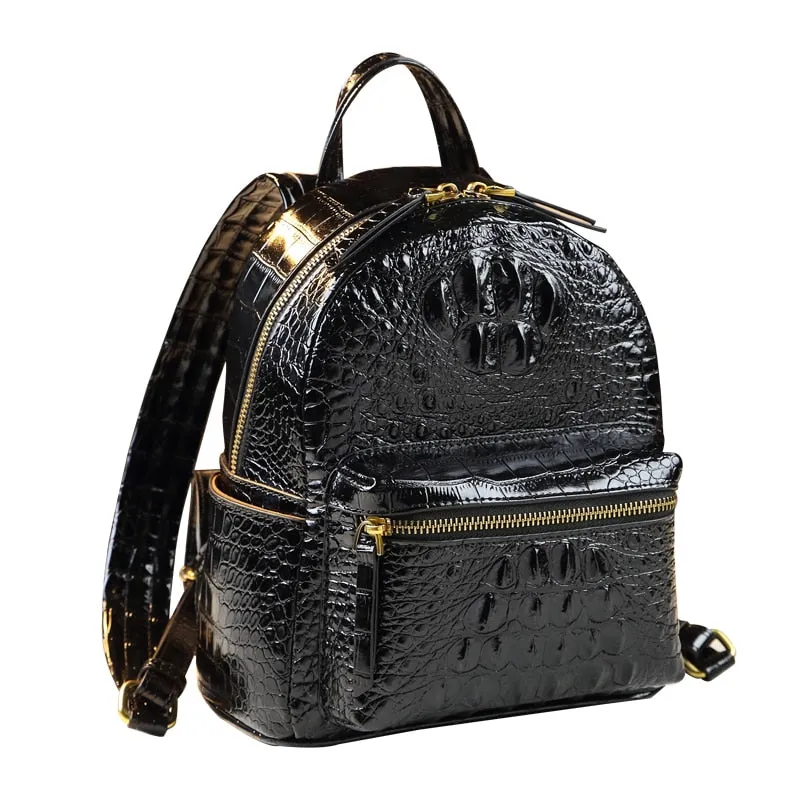 Genuine Leather Crocodile Pattern Women Luxury Casual Small Shoulder Portable Bag Travel Backpacks