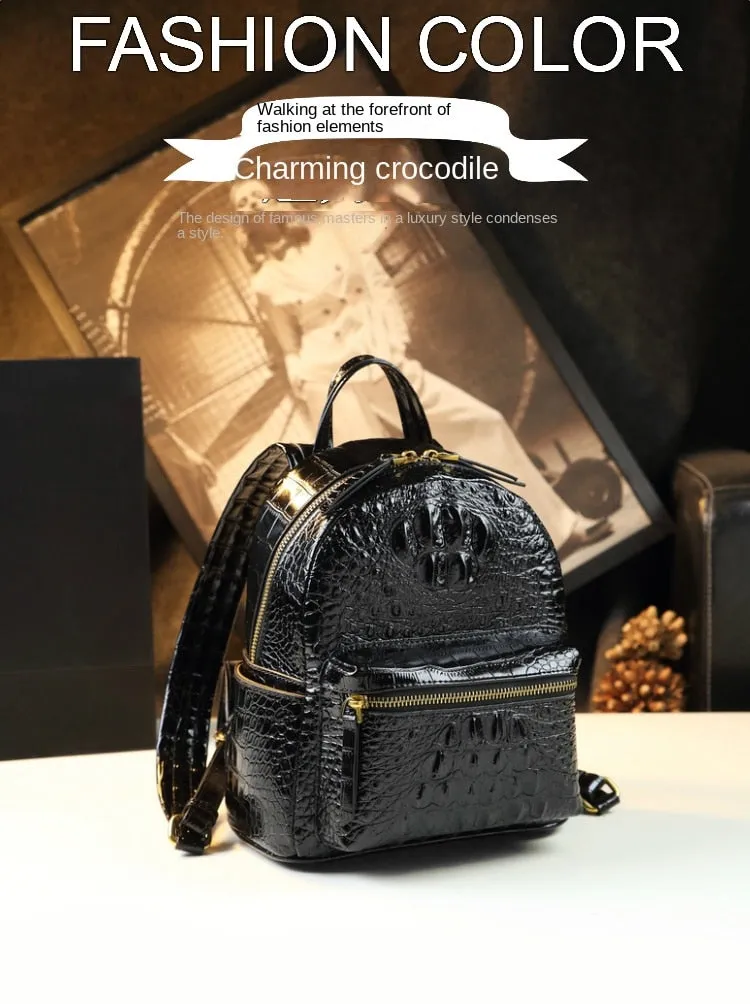 Genuine Leather Crocodile Pattern Women Luxury Casual Small Shoulder Portable Bag Travel Backpacks