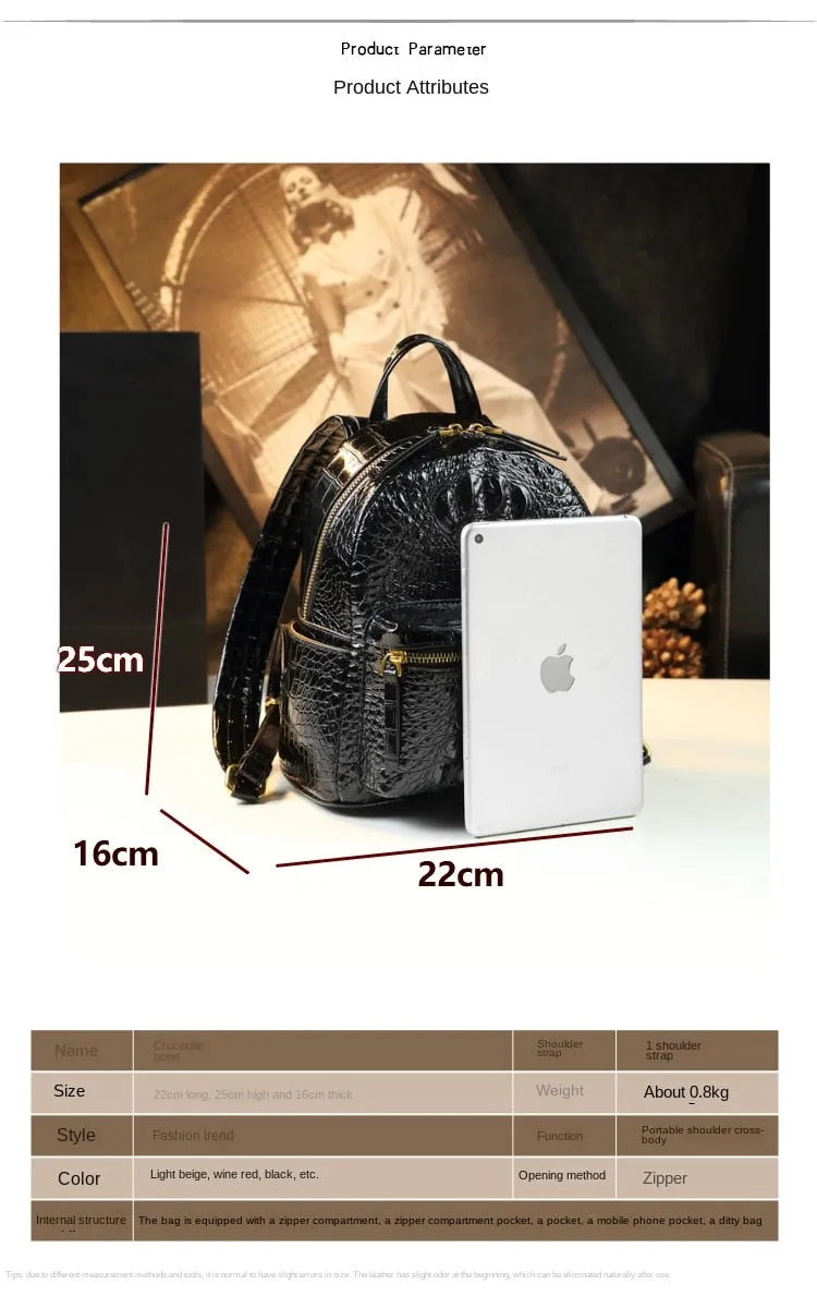 Genuine Leather Crocodile Pattern Women Luxury Casual Small Shoulder Portable Bag Travel Backpacks