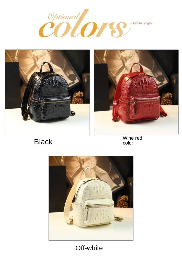 Genuine Leather Crocodile Pattern Women Luxury Casual Small Shoulder Portable Bag Travel Backpacks