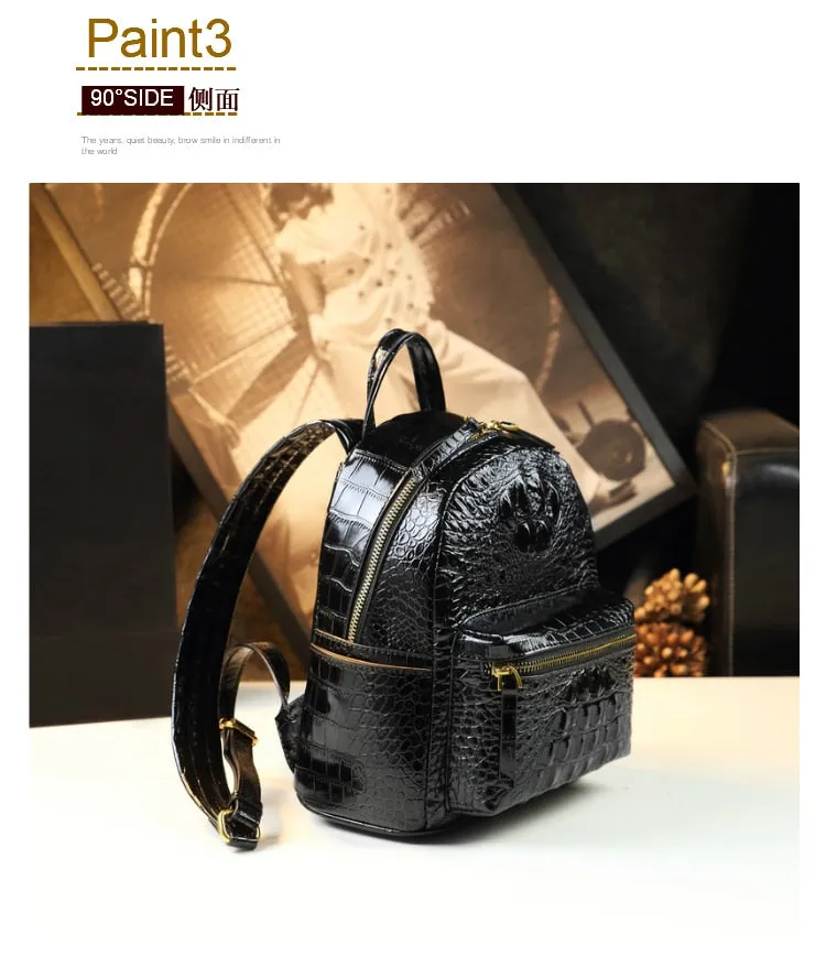 Genuine Leather Crocodile Pattern Women Luxury Casual Small Shoulder Portable Bag Travel Backpacks