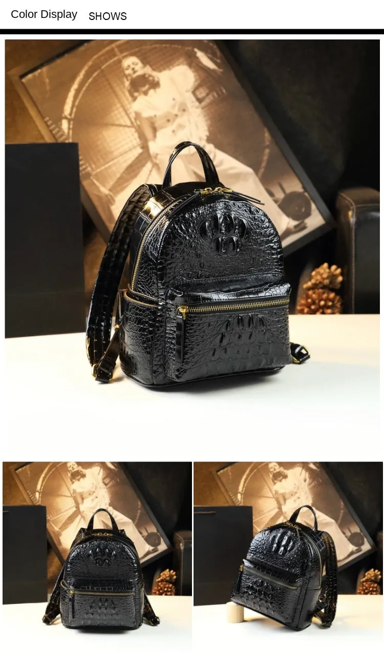 Genuine Leather Crocodile Pattern Women Luxury Casual Small Shoulder Portable Bag Travel Backpacks