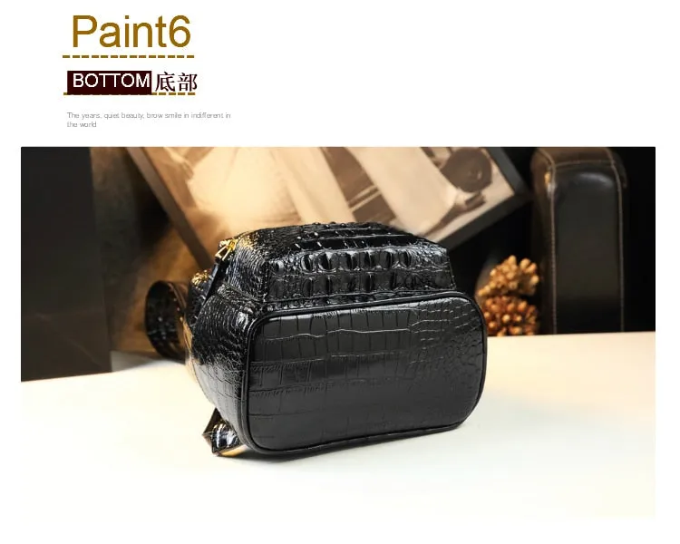 Genuine Leather Crocodile Pattern Women Luxury Casual Small Shoulder Portable Bag Travel Backpacks