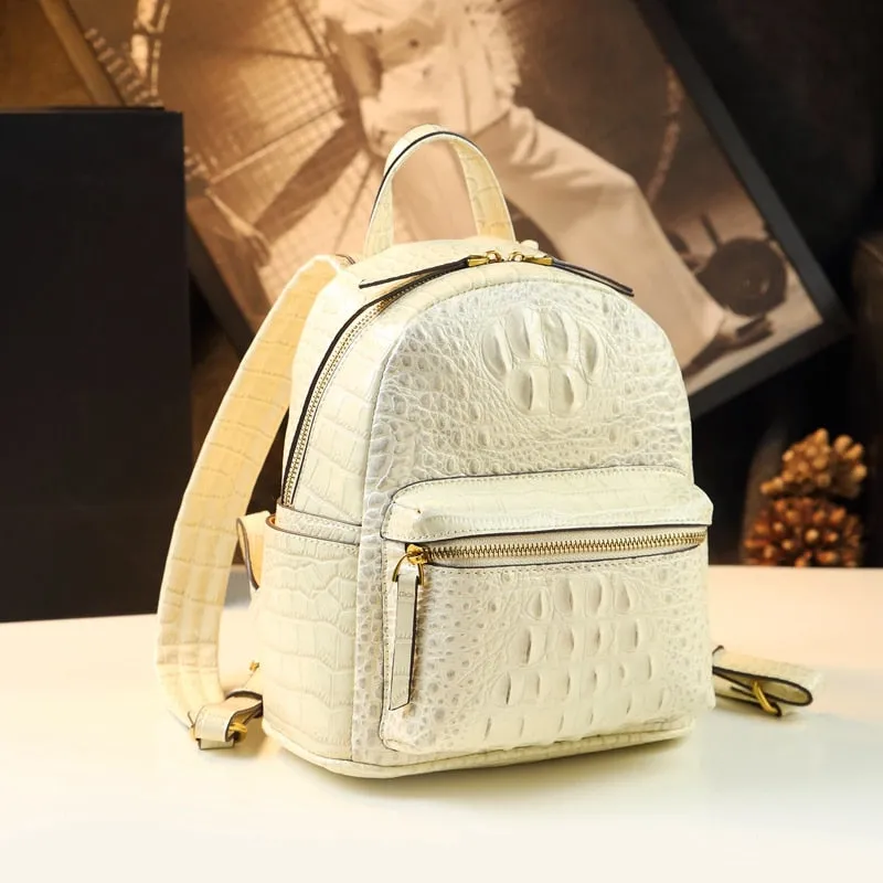 Genuine Leather Crocodile Pattern Women Luxury Casual Small Shoulder Portable Bag Travel Backpacks