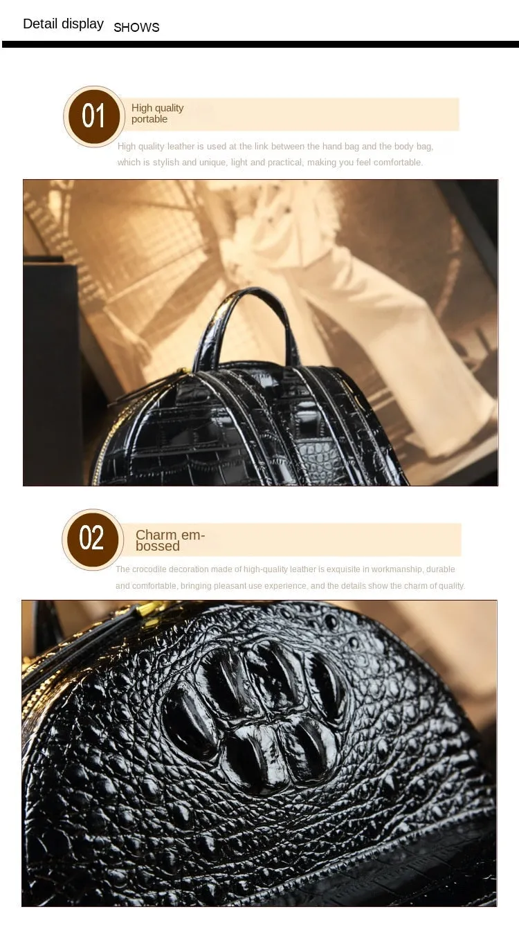 Genuine Leather Crocodile Pattern Women Luxury Casual Small Shoulder Portable Bag Travel Backpacks