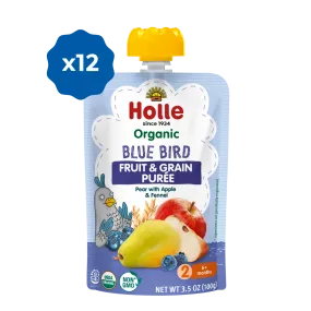 Holle Baby Food Pouches - Organic Fruit & Grain Puree - Blue Bird (USA Version)