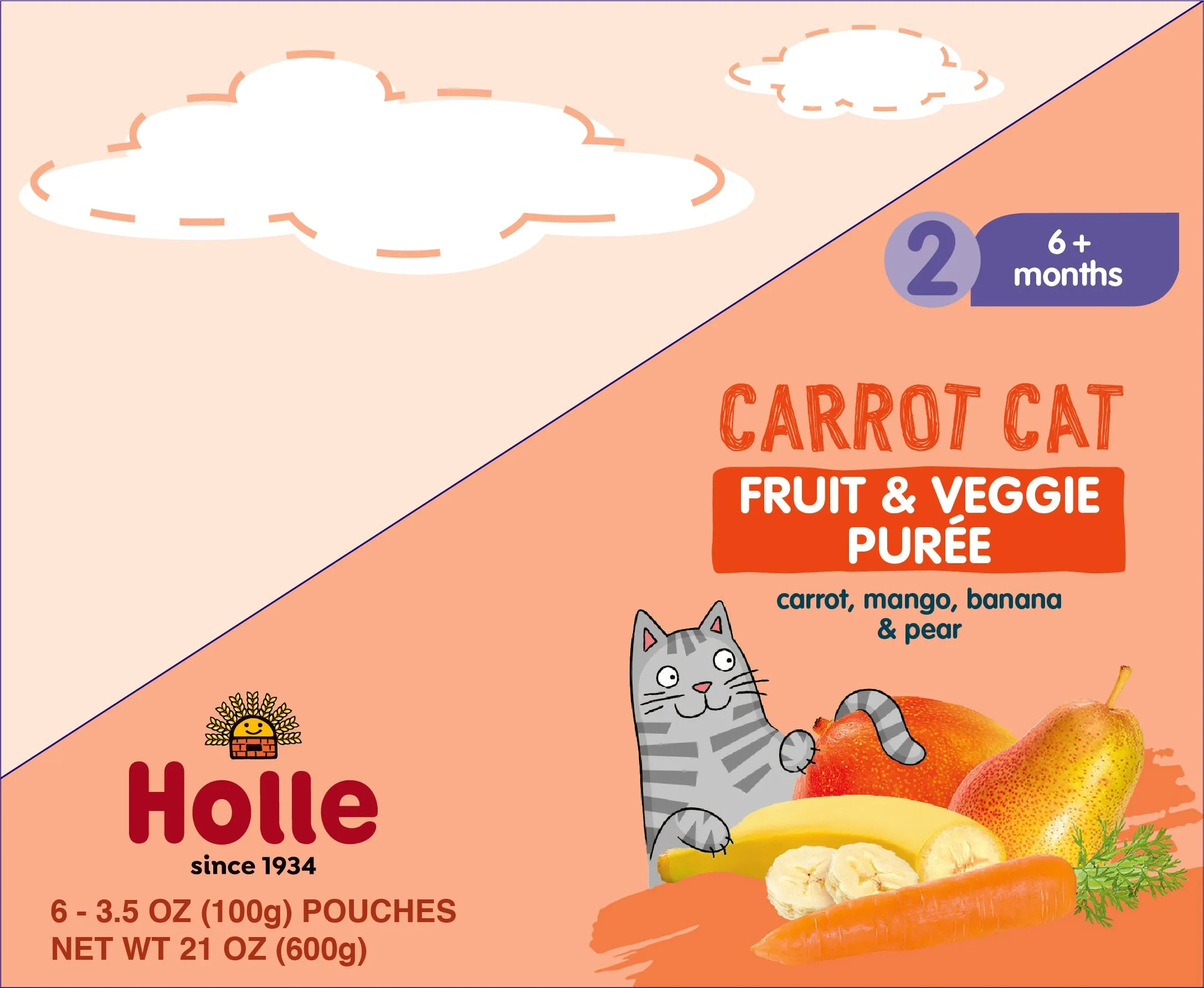 Holle Baby Food Pouches - Organic Fruit & Veggie Puree - Carrot Cat (USA Version)