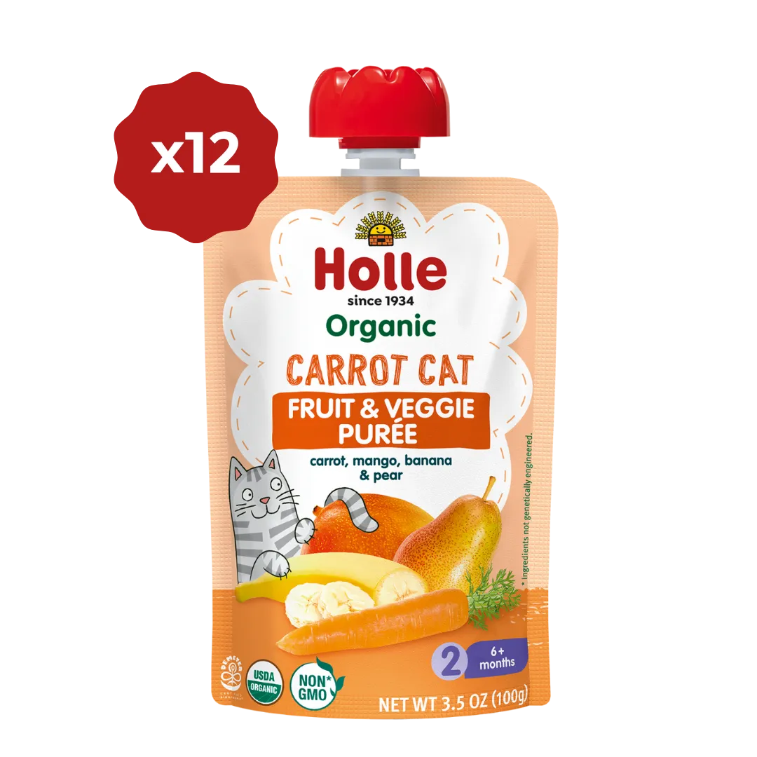 Holle Baby Food Pouches - Organic Fruit & Veggie Puree - Carrot Cat (USA Version)