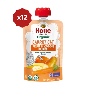 Holle Baby Food Pouches - Organic Fruit & Veggie Puree - Carrot Cat (USA Version)