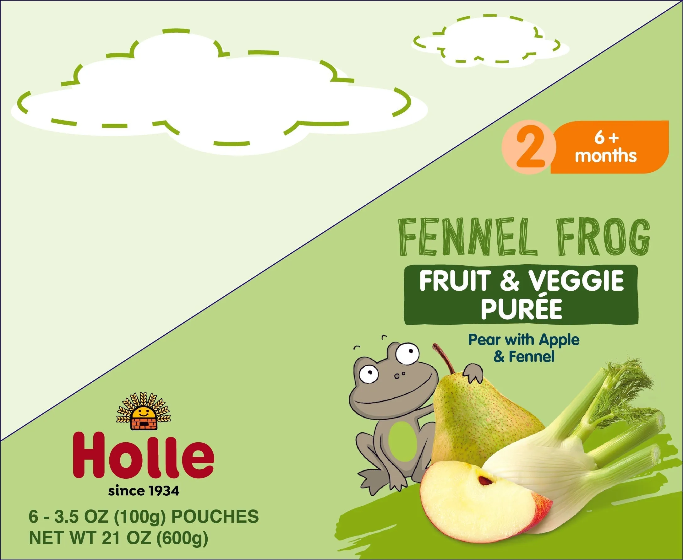 Holle Baby Food Pouches - Organic Fruit & Veggie Puree - Fennel Frog (USA Version)