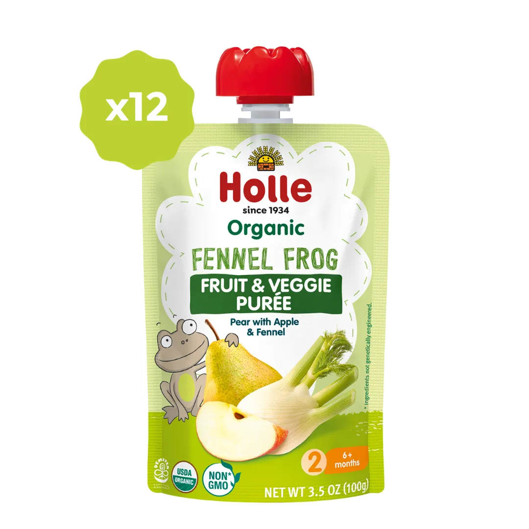 Holle Baby Food Pouches - Organic Fruit & Veggie Puree - Fennel Frog (USA Version)