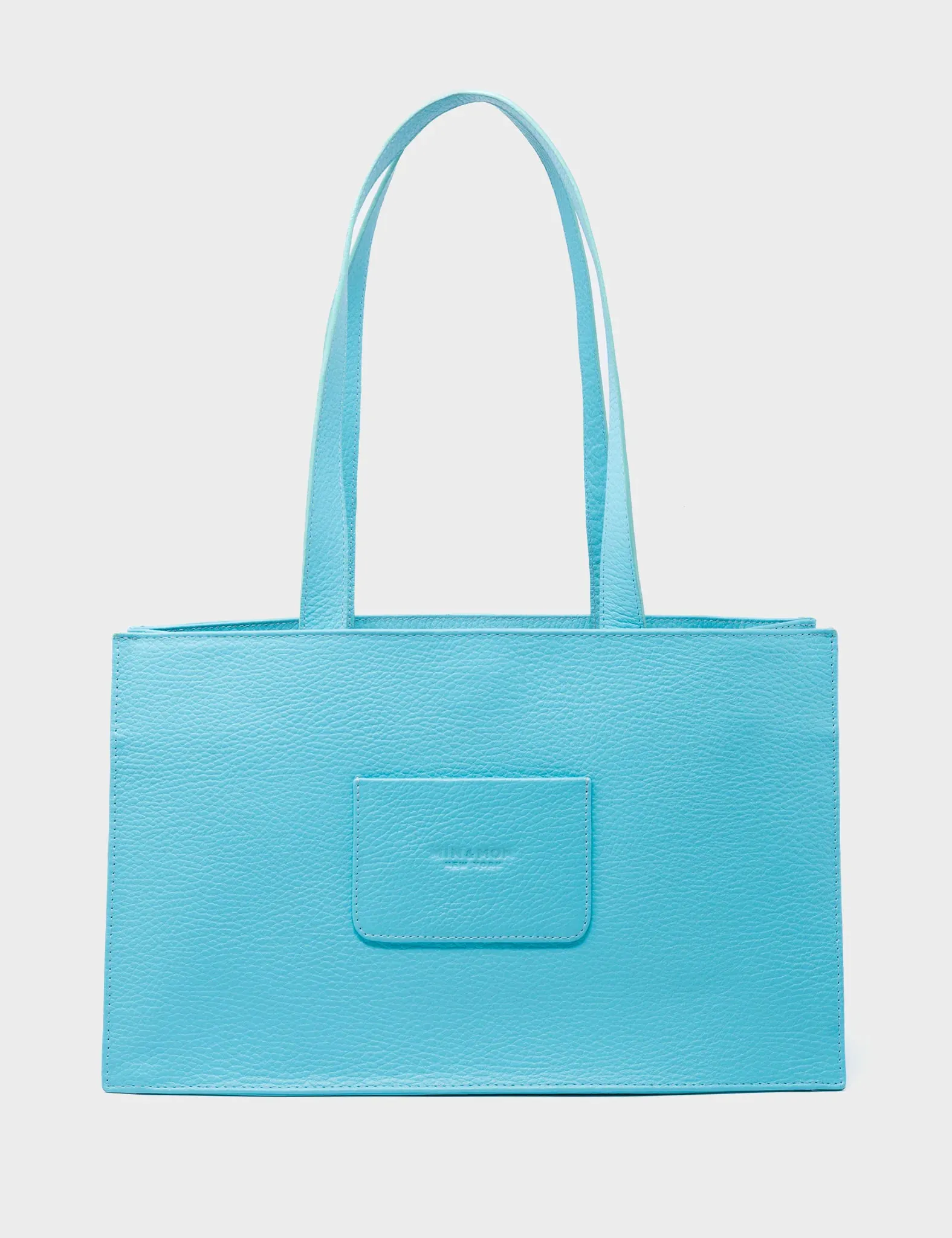 Marko Small Cyan Blue Leather Tote Bag - Urban Doodles Applique