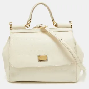 Off White Leather Medium Miss Sicily Top Handle Bag