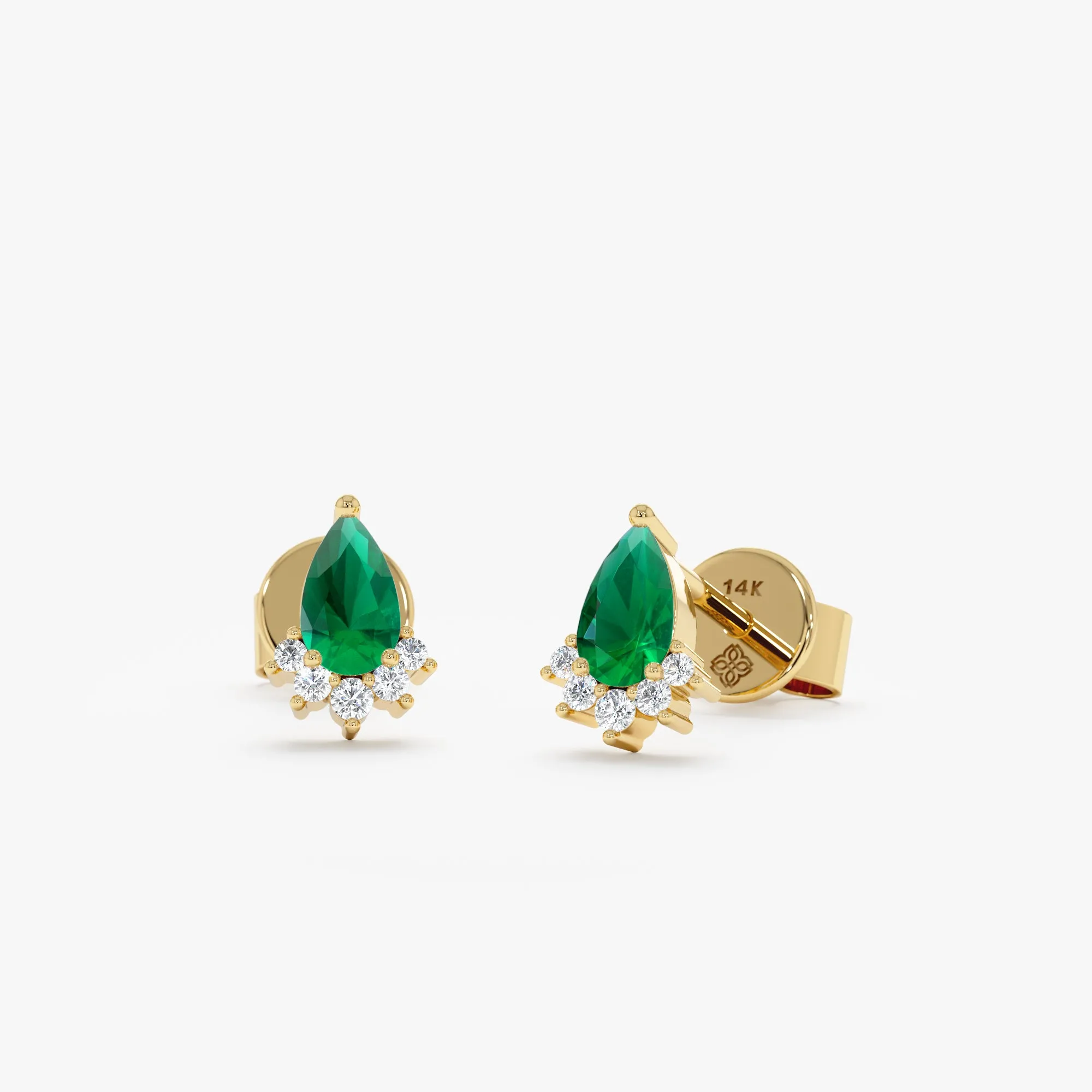 Pear Cut Emerald Diamond Stud Earrings, Asel