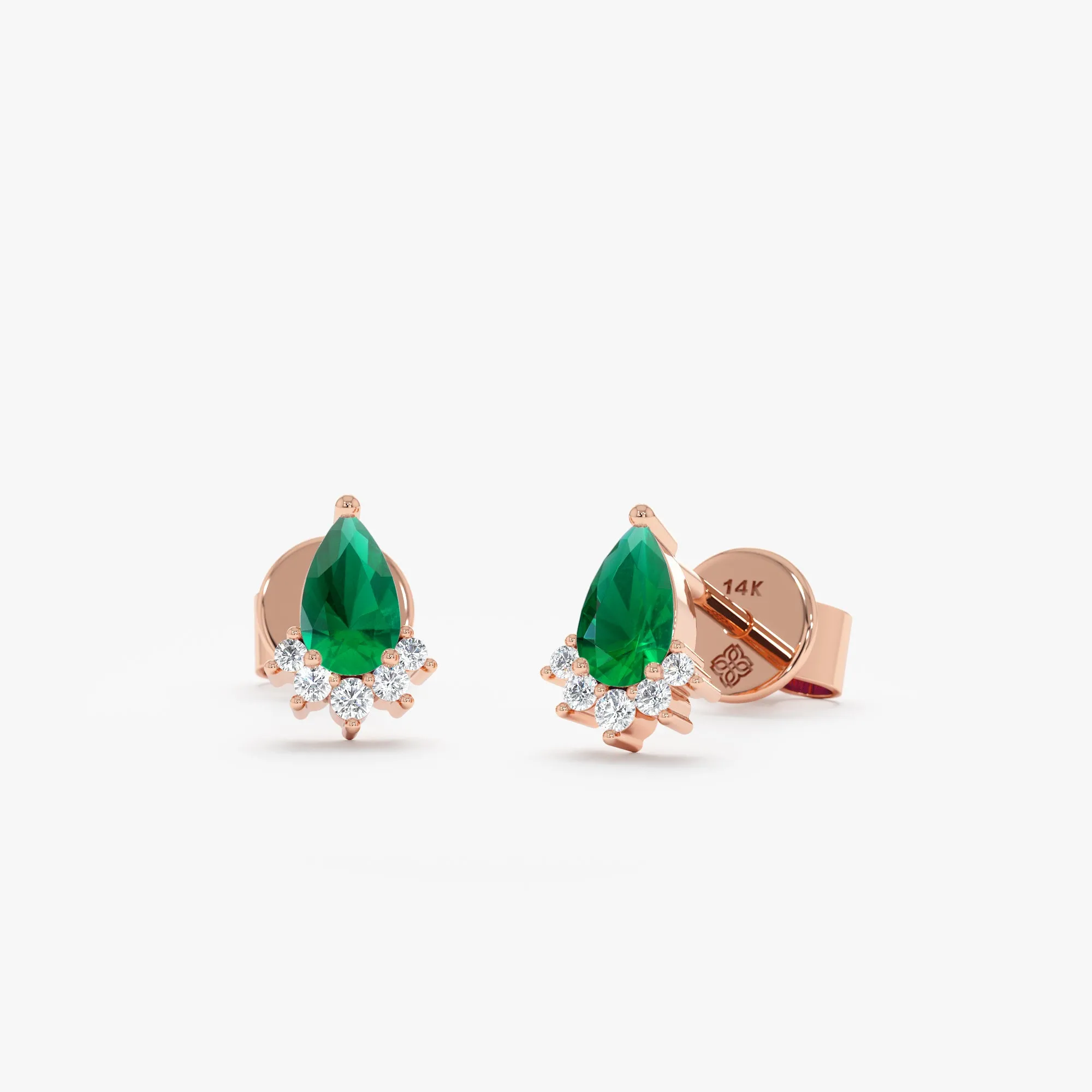 Pear Cut Emerald Diamond Stud Earrings, Asel