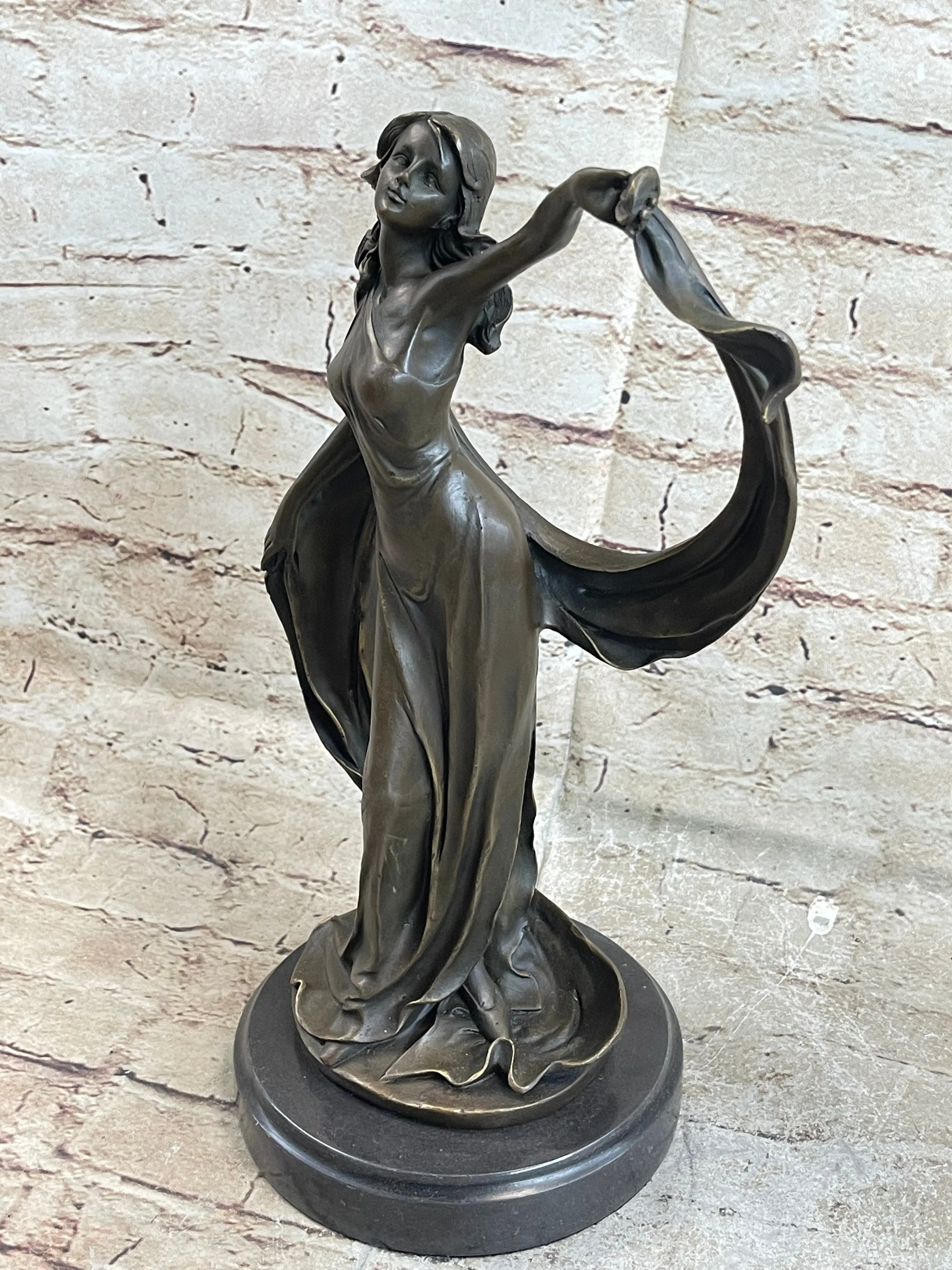 Signed Original Kassin Ribbon Goddess With Long Gown Bronze Sculpture