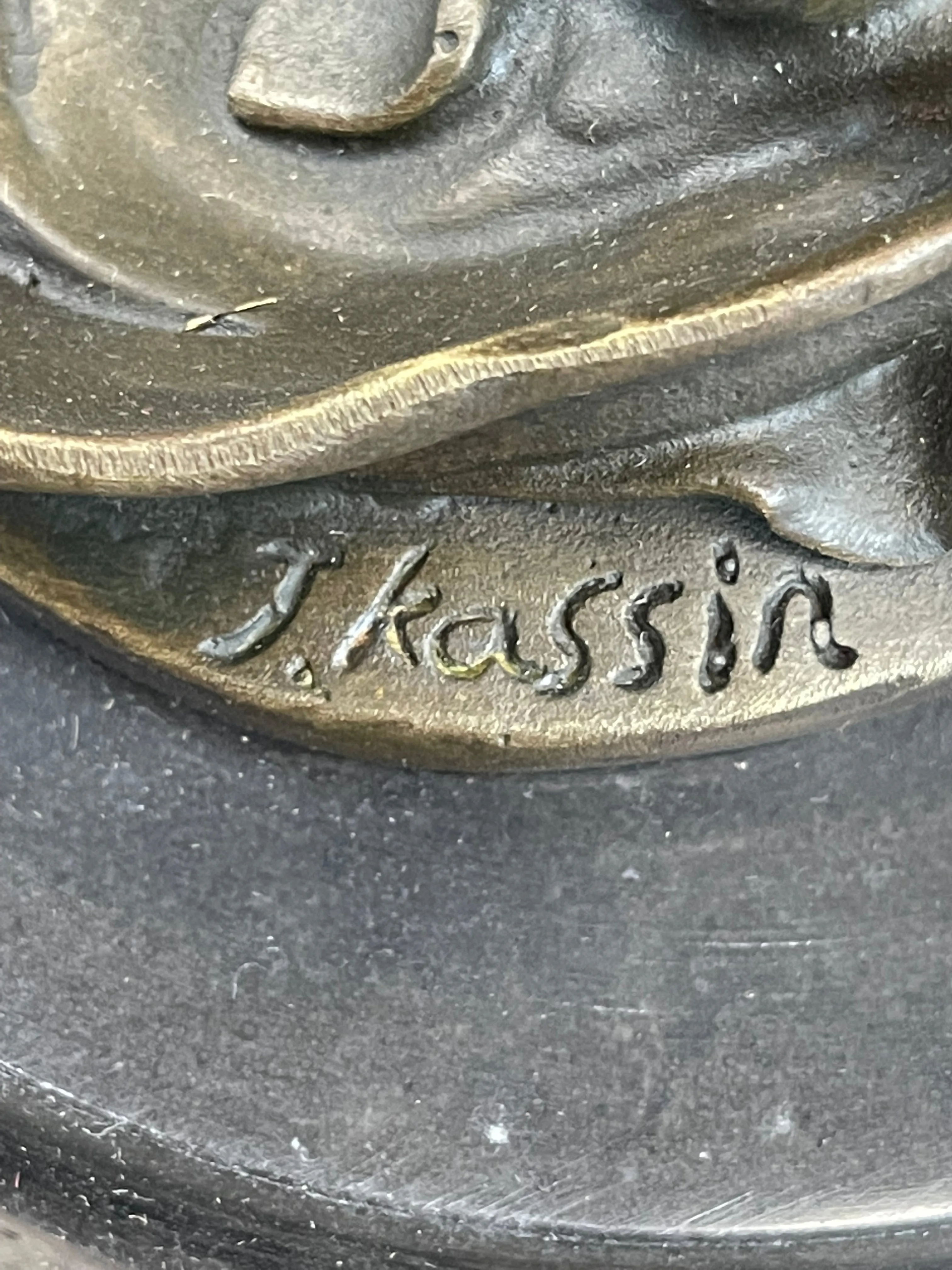 Signed Original Kassin Ribbon Goddess With Long Gown Bronze Sculpture