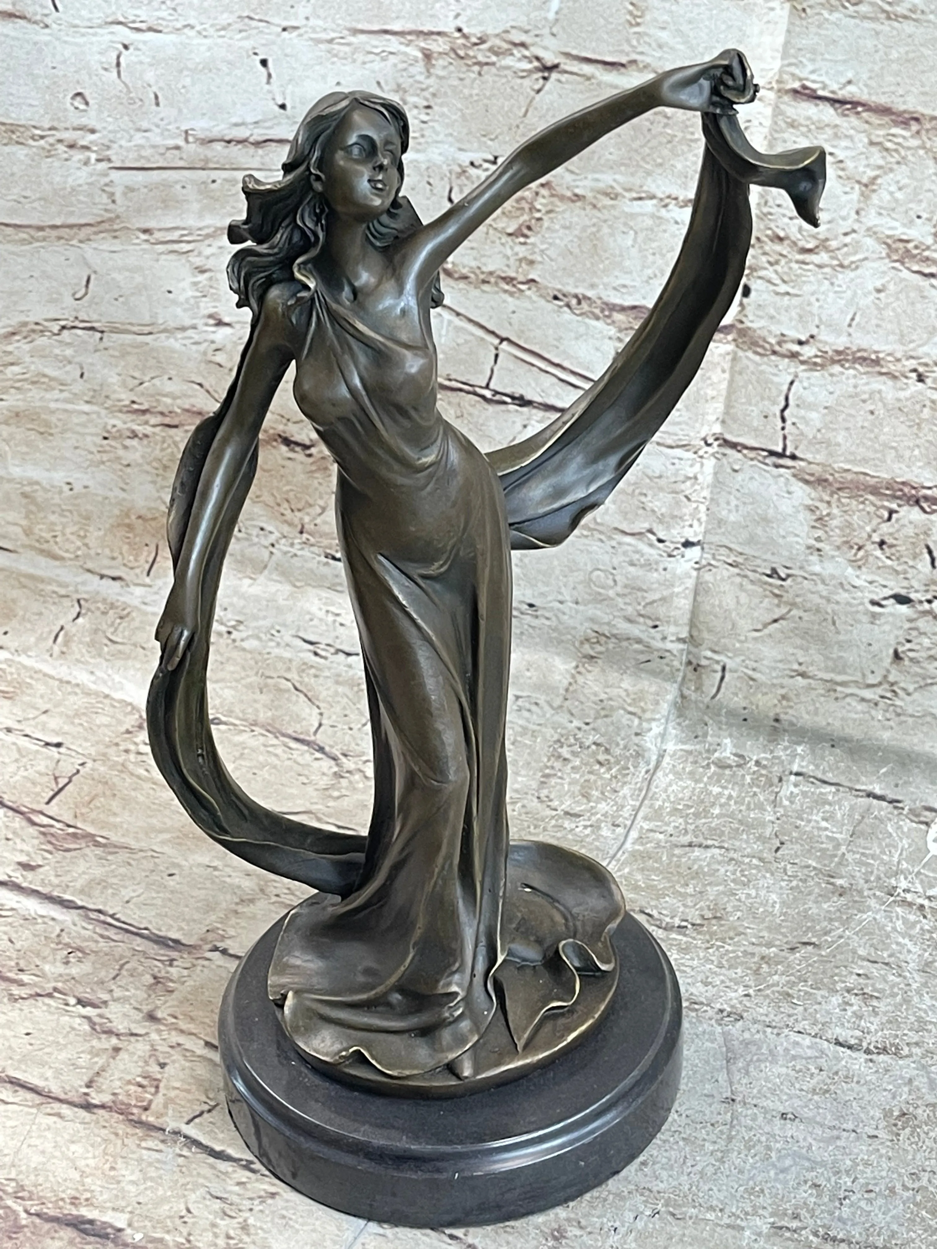 Signed Original Kassin Ribbon Goddess With Long Gown Bronze Sculpture