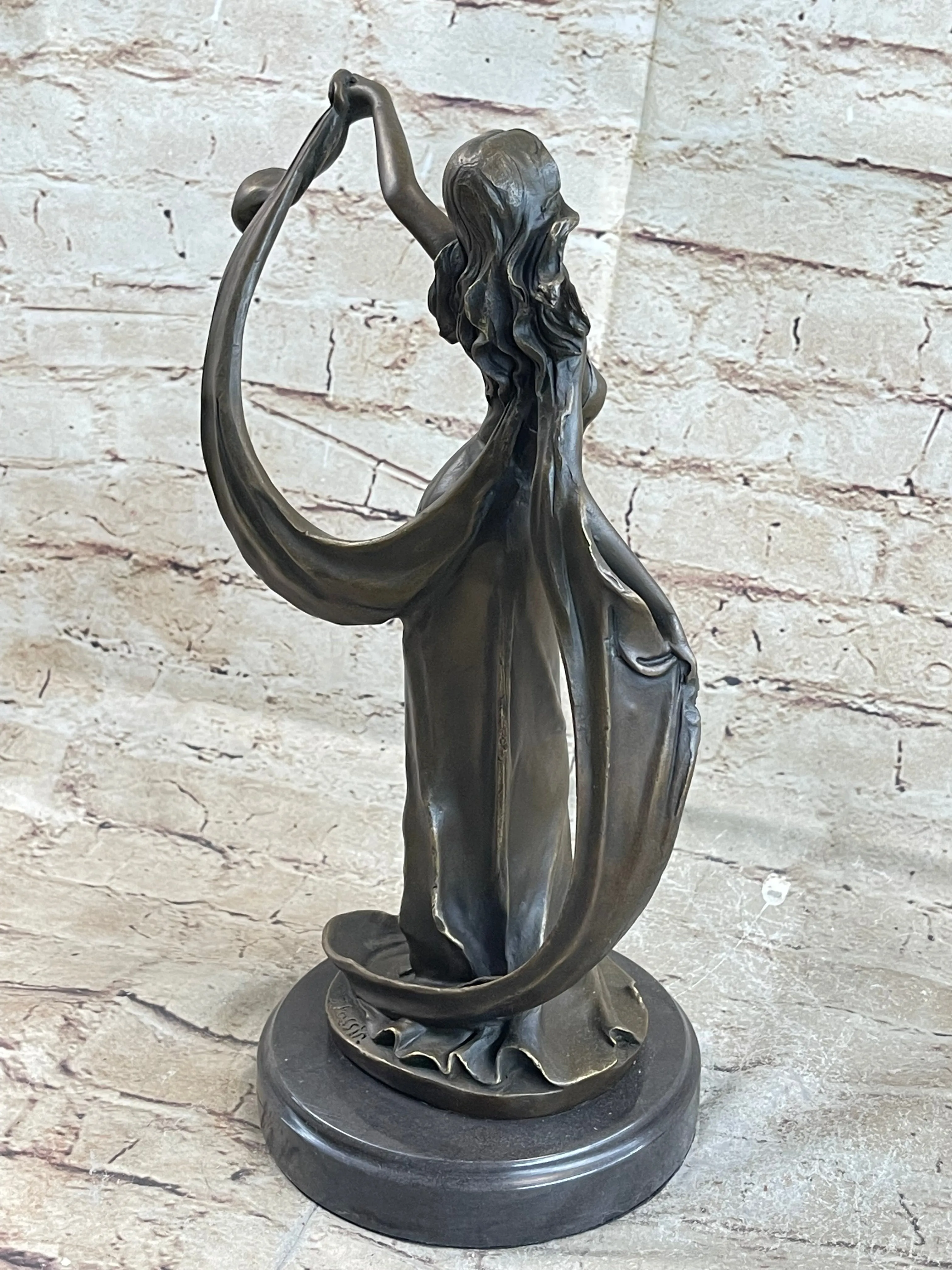 Signed Original Kassin Ribbon Goddess With Long Gown Bronze Sculpture