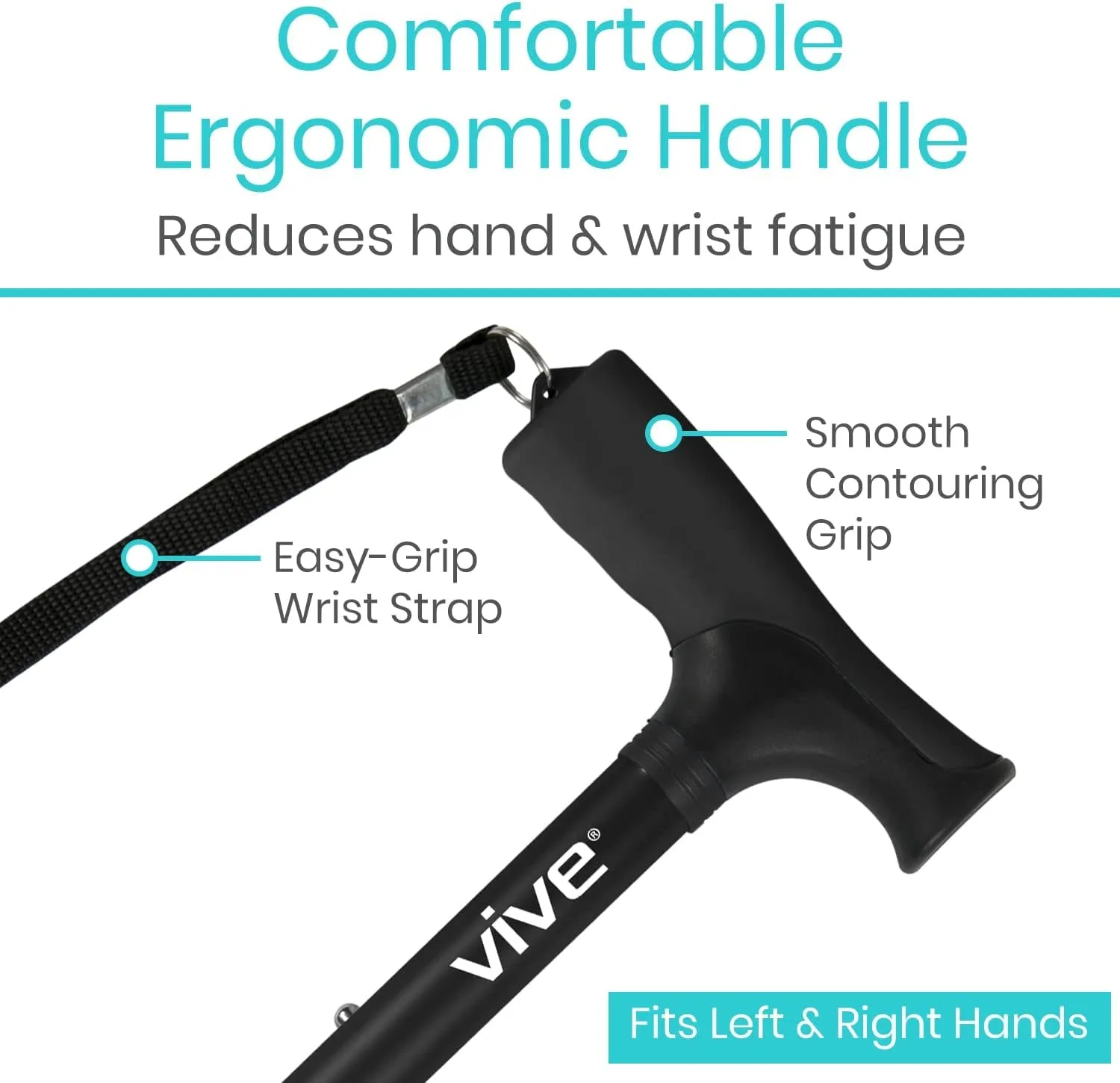 Vive Foldable Walking Cane for Men, Women - Collapsible, Lightweight, Adjustable, Portable Hand Walking Stick - Balancing Mobility Aid - Sleek, Comfortable T Handles (Black)